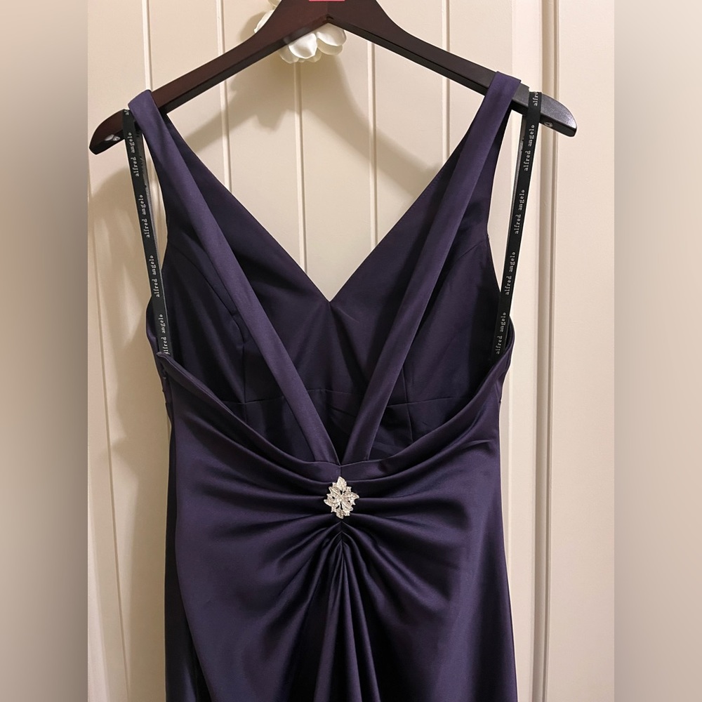 Art Deco Satin Open Back Deep Purple Formal Prom Wedding Bridesmaid - Picture 6 of 13